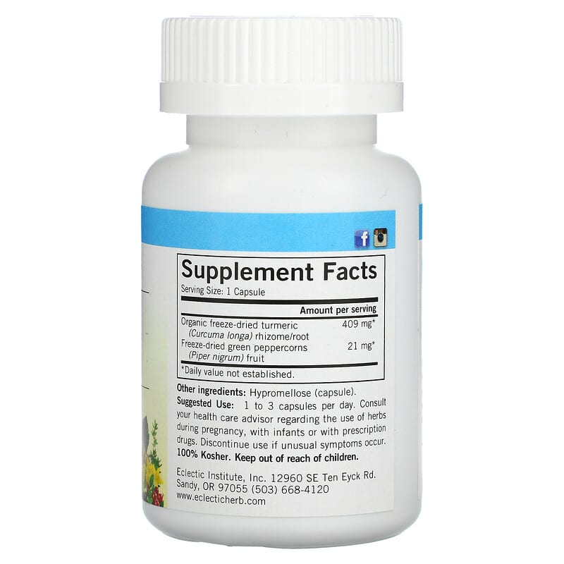 Eclectic Institute, Raw Fresh Freeze-Dried, Turmeric & Pepper, 430 mg, 90 Non-GMO Veg Caps 23363319114