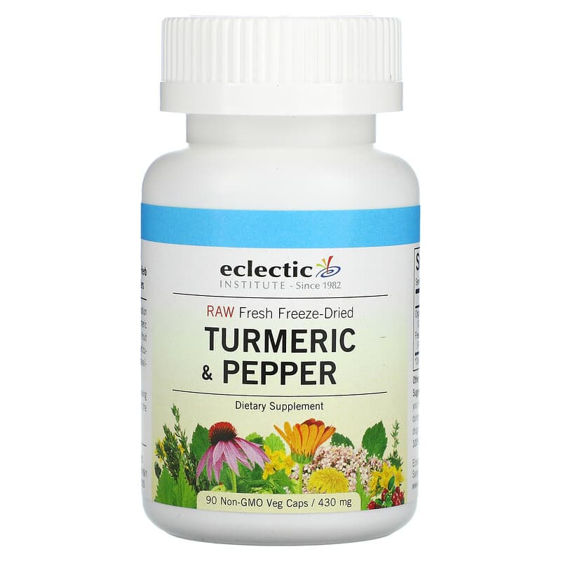 Eclectic Institute Raw Fresh Freeze-Dried Turmeric & Pepper 430 mg 90 Non-GMO Veg Caps 23363319114