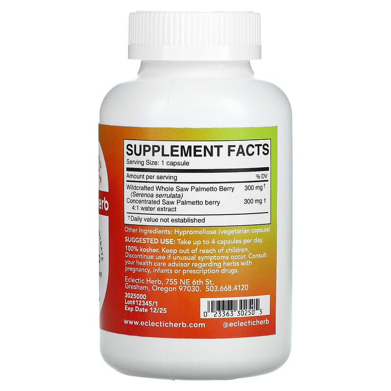 Eclectic Institute, Whole Herb Concentrate, Saw Palmetto, 600 mg, 240 Caps 23363302505