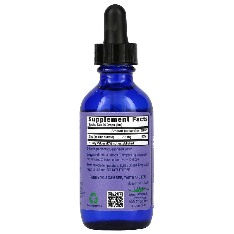 Eidon Mineral Supplements, Ionic Minerals, Zinc, Liquid Concentrate, 2 oz (60 ml) 640923000352