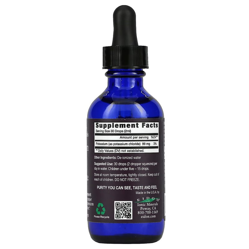 Eidon Mineral Supplements, Potassium Liquid Concentrate, 2 oz (60 ml) 640923000321