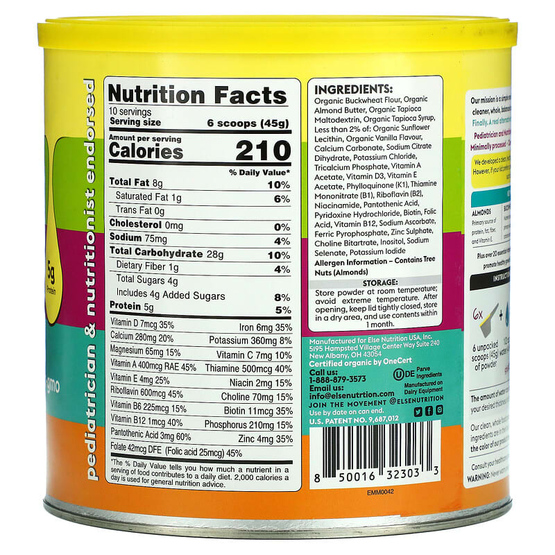Else, Plant-Powered Kid's Shake Mix, Complete Nutrition, Vanilla, 16 oz (454 g) 850016323033