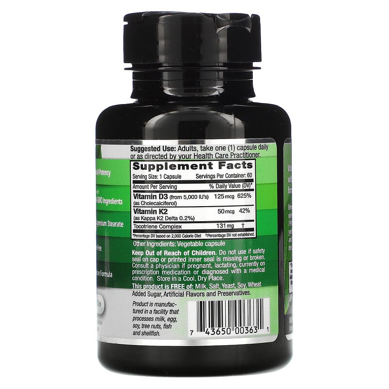 Emerald Laboratories, Vitamin D3 + K2, 60 Vegetable Caps 743650003631