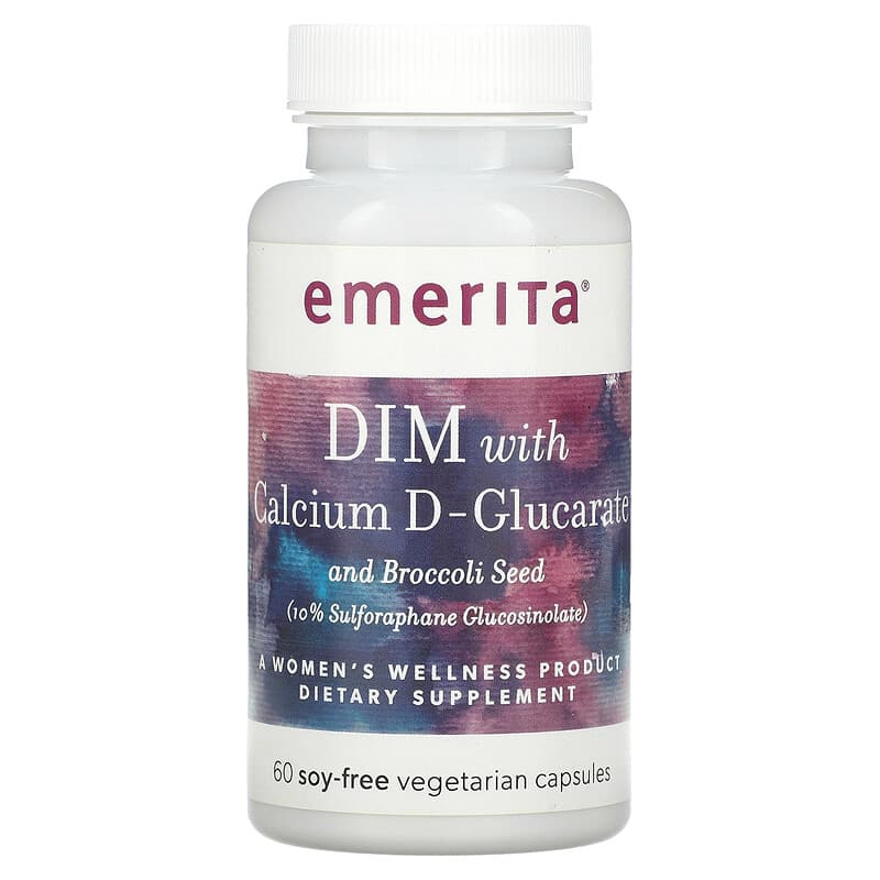 Emerita DIM with Calcium D-Glucarate and Broccoli Seed 60 Soy-Free Vegetarian Capsules 356163456841