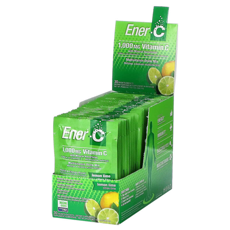 Ener-C Vitamin C Multivitamin Drink Mix Lemon Lime 1,000 mg 30 Packets 0.3 oz (9.56 g) Each 873024001014