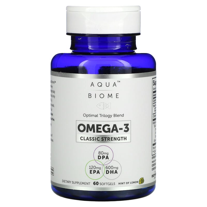Enzymedica, Aqua Biome, Omega-3, Classic Strength, Lemon, 600 mg, 60 Softgels 670480100103