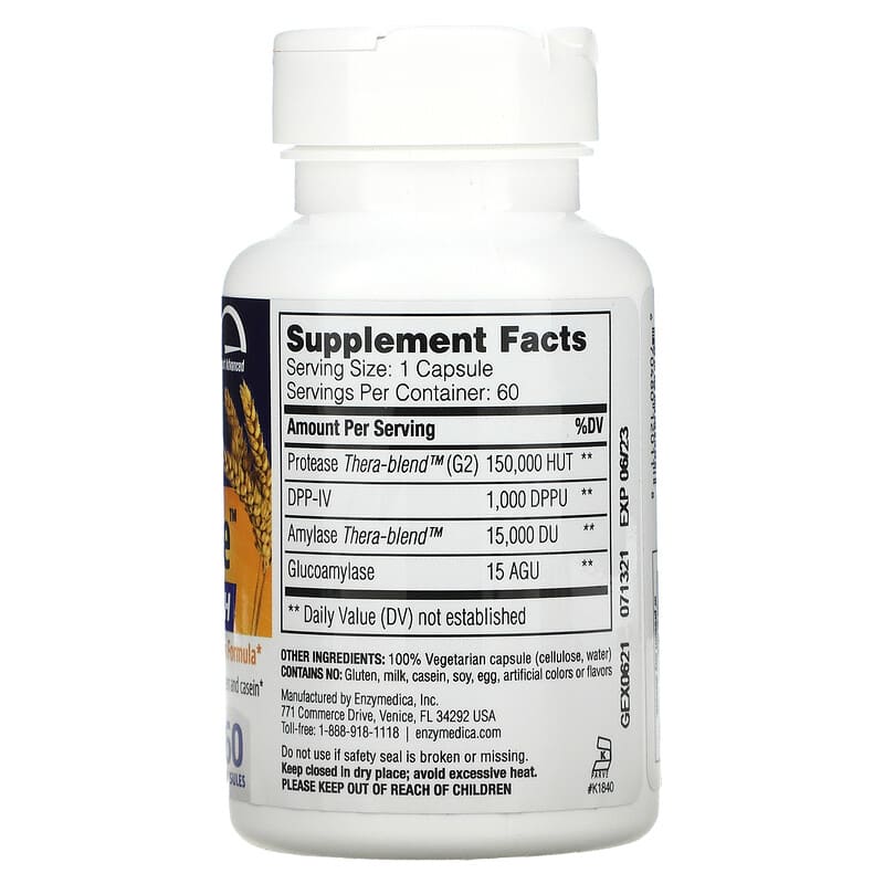 Enzymedica, GlutenEase, Extra Strength, 60 Capsules 670480120118