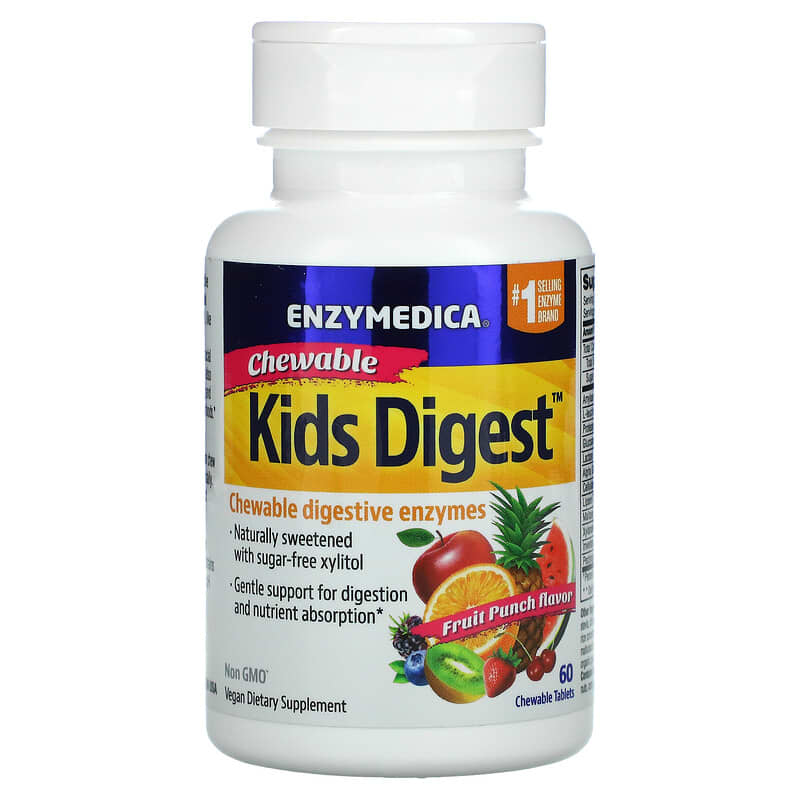 Enzymedica Kids Digest Chewable Digestive Enzymes Fruit Punch 60 Chewable Tablets 670480110102