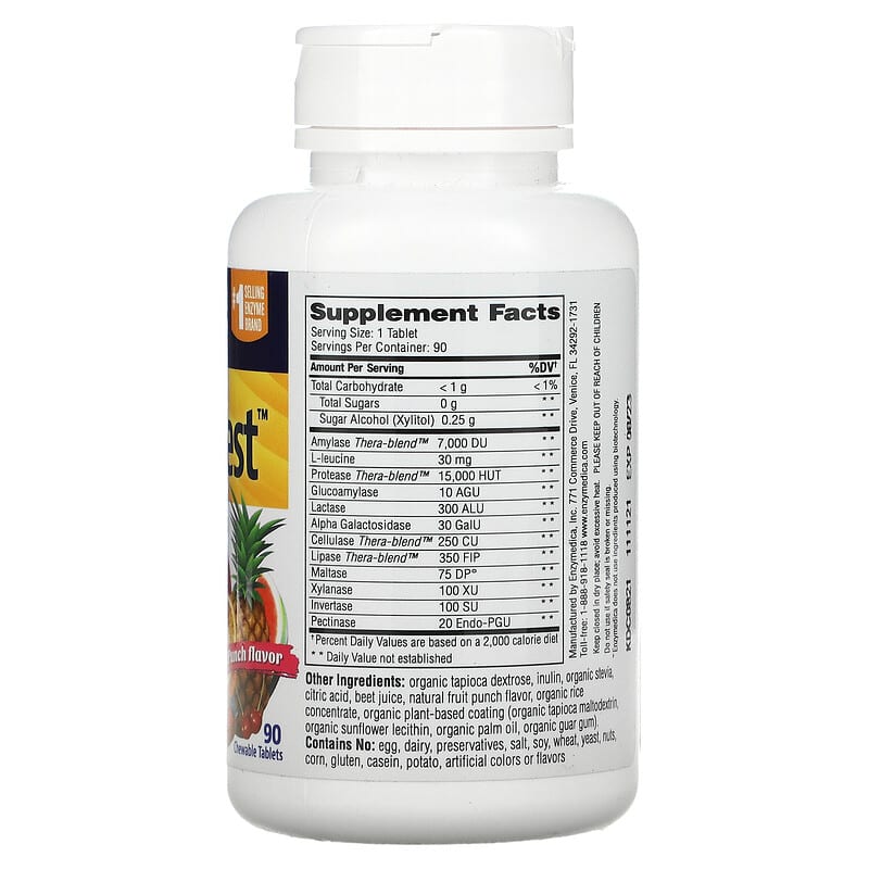 Enzymedica, Kids Digest, Chewable Digestive Enzymes, Fruit Punch, 90 Chewable Tablets 670480110119