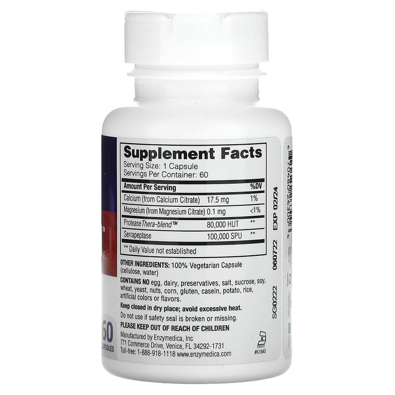 Enzymedica, SerraGold, High Potency Serrapeptase, 60 Capsules 670480263006