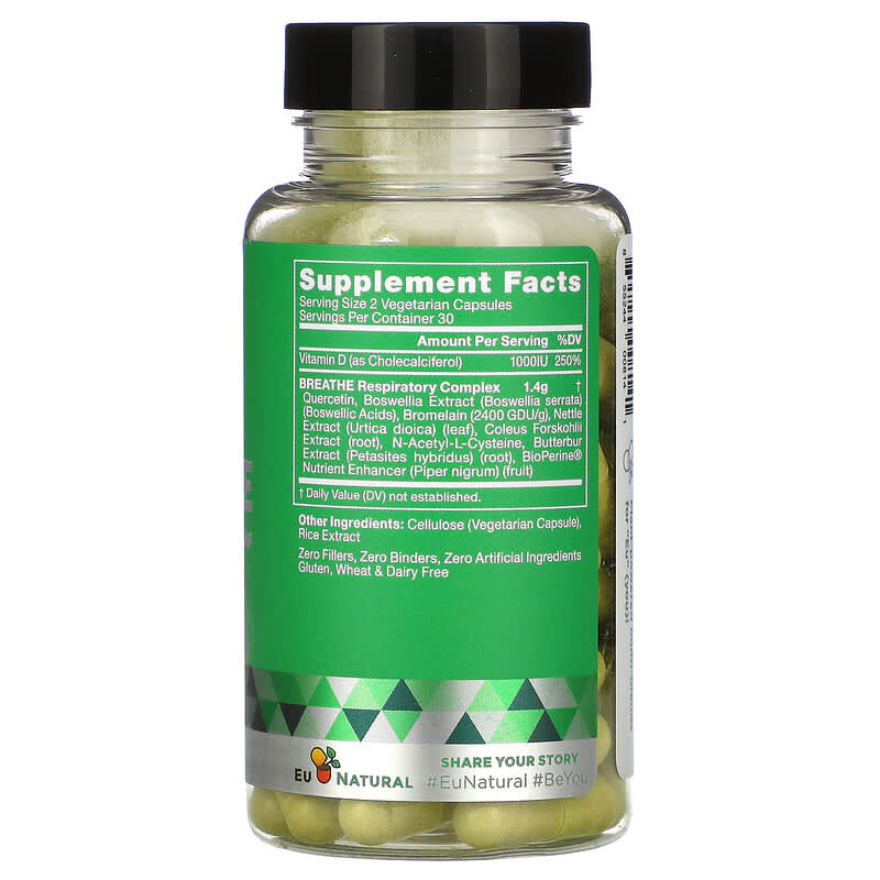 Eu Natural, BREATHE, Sinus & Lungs Respiratory Health, 60 Vegetarian Capsules 855244008141