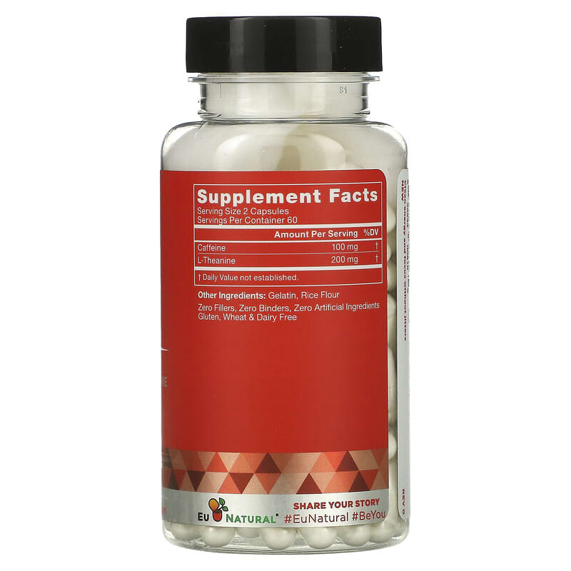Eu Natural, ELITE FOCUS, Caffeine & L-Theanine, 120 Capsules 855244008165