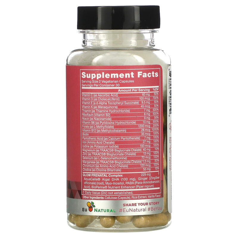 Eu Natural, Glow, Folate & DHA, 60 Vegetarian Capsules 855244008219