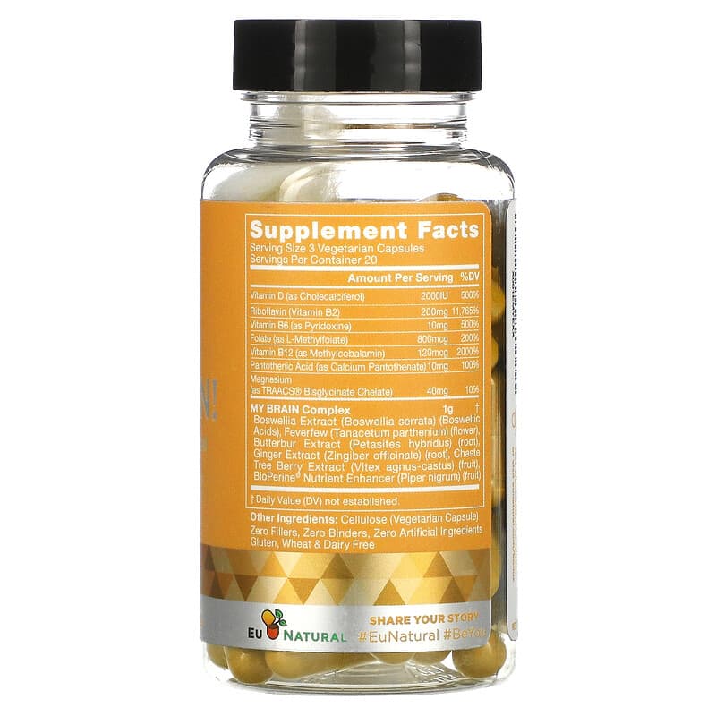 Eu Natural, My Brain!, Feverfew & Butterbur, 60 Vegetarian Capsules 855244008103