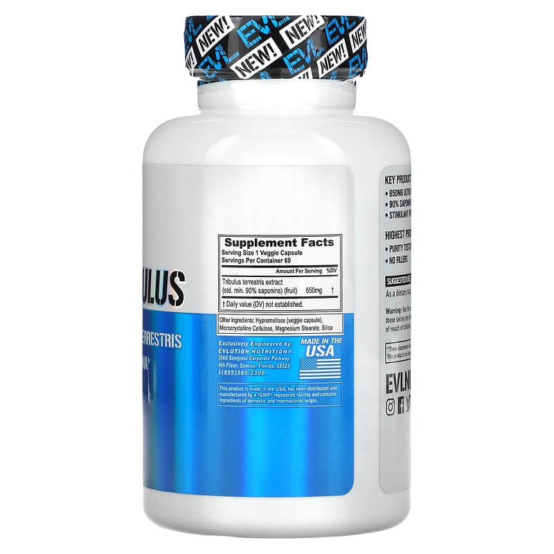 EVLution Nutrition, 100% Tribulus, 60 Veggie Capsules 818901022539