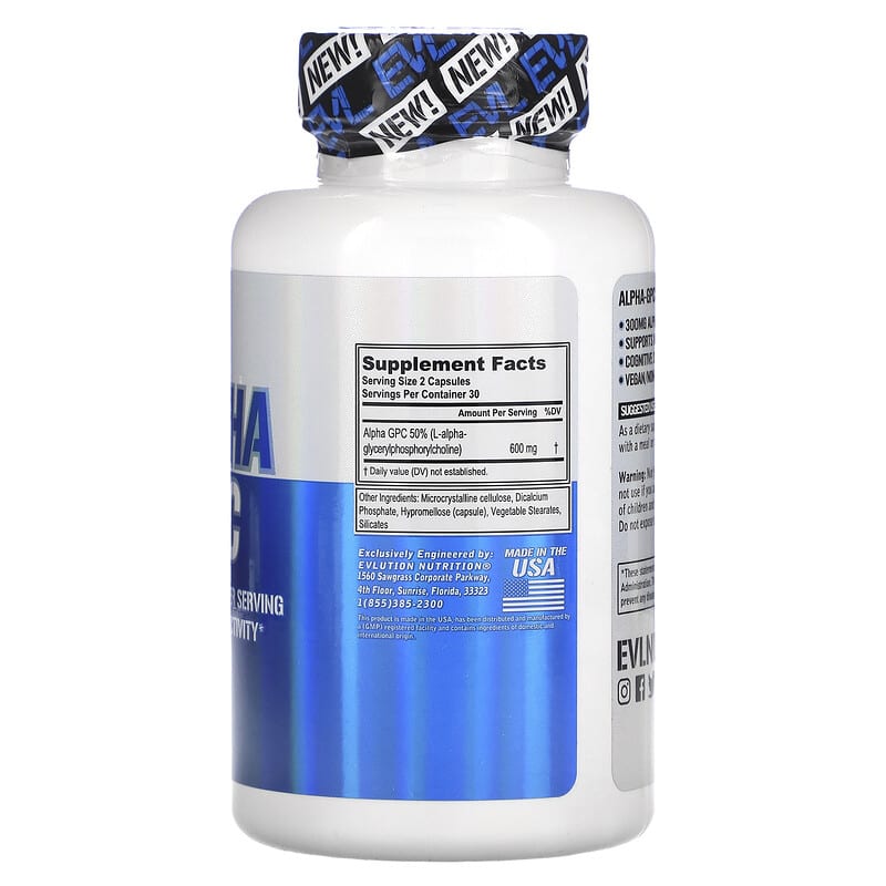 EVLution Nutrition, Alpha GPC, 60 Veggie Capsules 818901027527