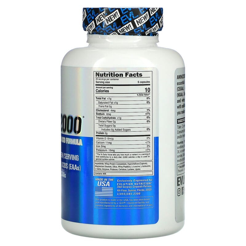 EVLution Nutrition, Amino 2000, 150 Veggie Capsules 818901026285