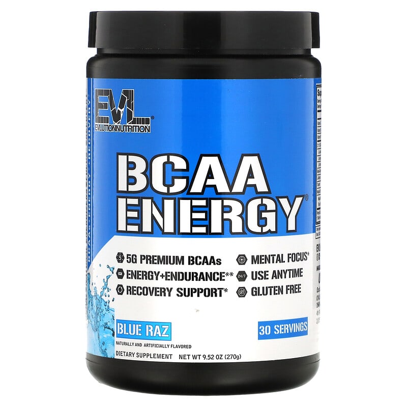 EVLution Nutrition BCAA ENERGY Blue Raz 9.52 oz (270 g) 818901020030