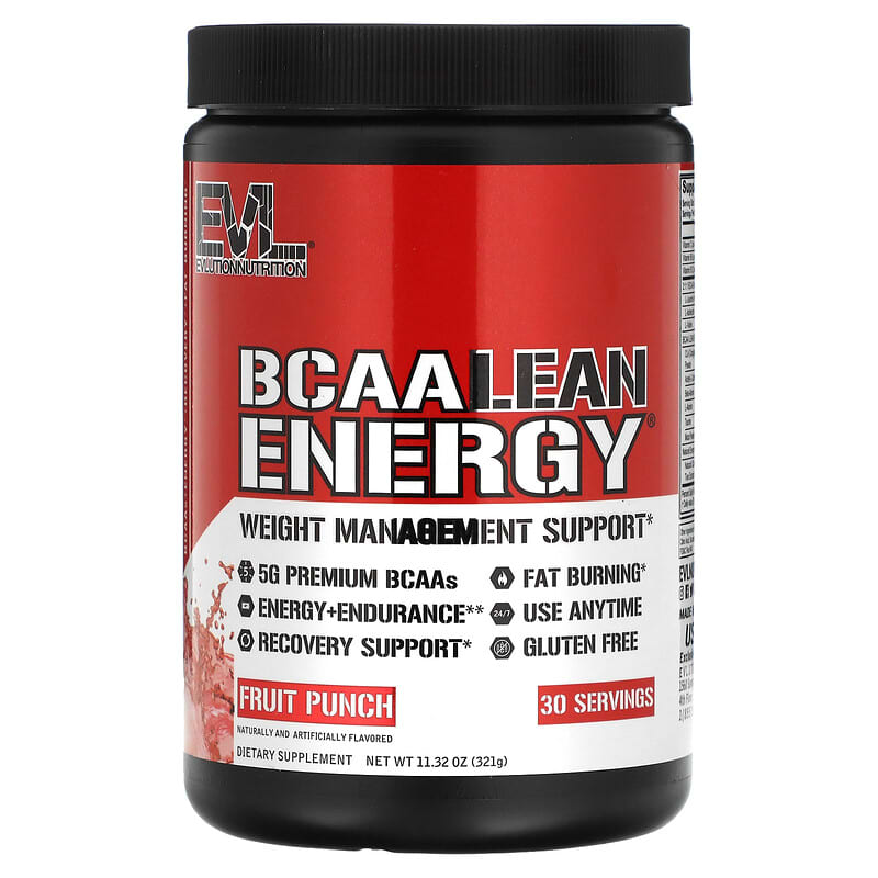EVLution Nutrition BCAA LEAN ENERGY Fruit Punch 11.32 oz (321 g) 710051864161