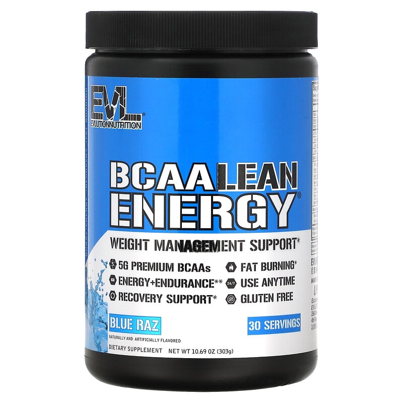 EVLution Nutrition BCAA LEAN ENERGY Weight Management Support Blue Raz 10.69 oz (303 g) 710051864222