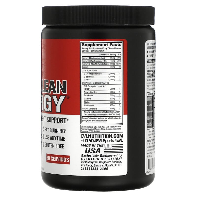 EVLution Nutrition, BCAA LEAN ENERGY, Weight Management Support, Cherry Limeade, 10.90 oz (309 g) 710051864246