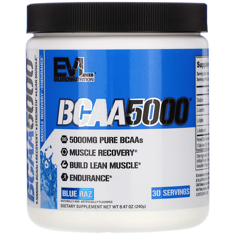EVLution Nutrition BCAA5000 Blue Raz 8.47 oz (240 g) 710051864376
