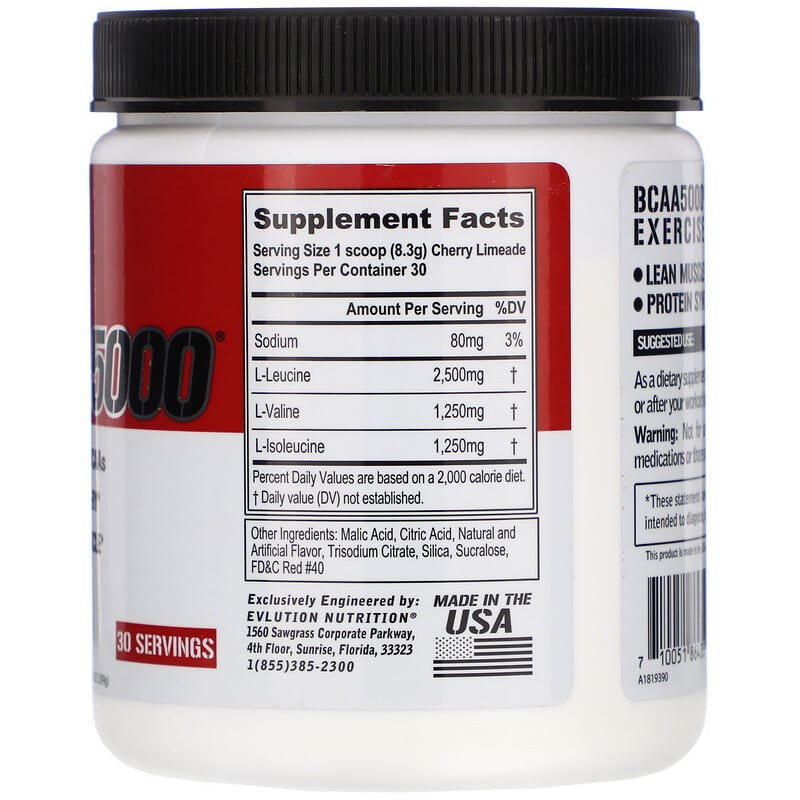 EVLution Nutrition, BCAA5000, Cherry Limeade, 8.78 oz (249 g) 710051864352