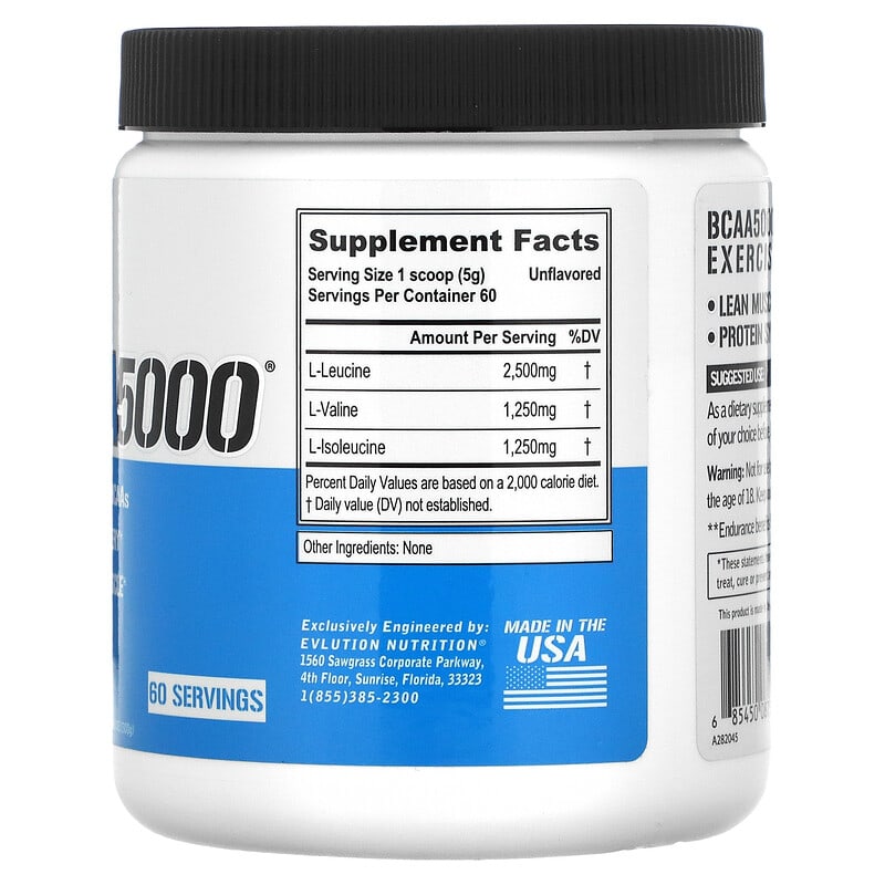 EVLution Nutrition, BCAA5000, Unflavored, 10.58 oz (300 g) 685450087513