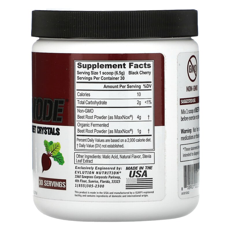 EVLution Nutrition, BeetMode, Concentrated Beet Crystals, Black Cherry, 6.88 oz (195 g) 818901022553
