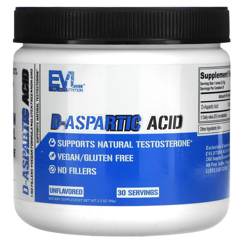 EVLution Nutrition D-Aspartic Acid Unflavored 3.3 oz (94 g) 818901027022
