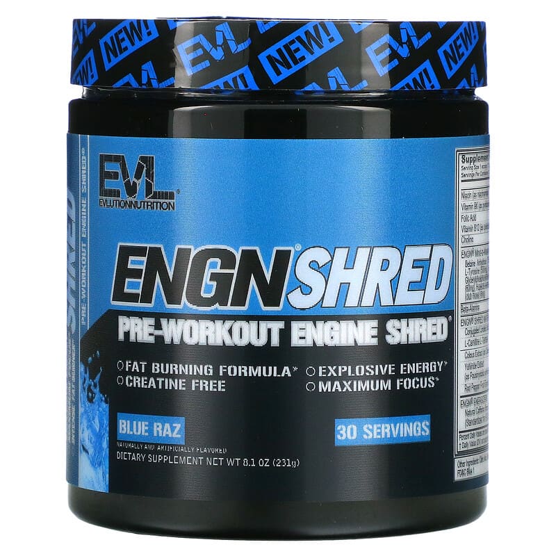 EVLution Nutrition ENGN Shred Pre-Workout Engine Shred Blue Raz 8.1 oz (231 g) 710051864123