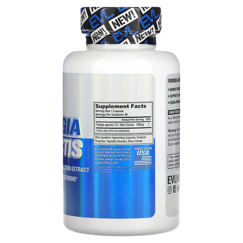 EVLution Nutrition, Fadogia Agrestis, 600 mg, 30 Veggie Capsules 818901027435