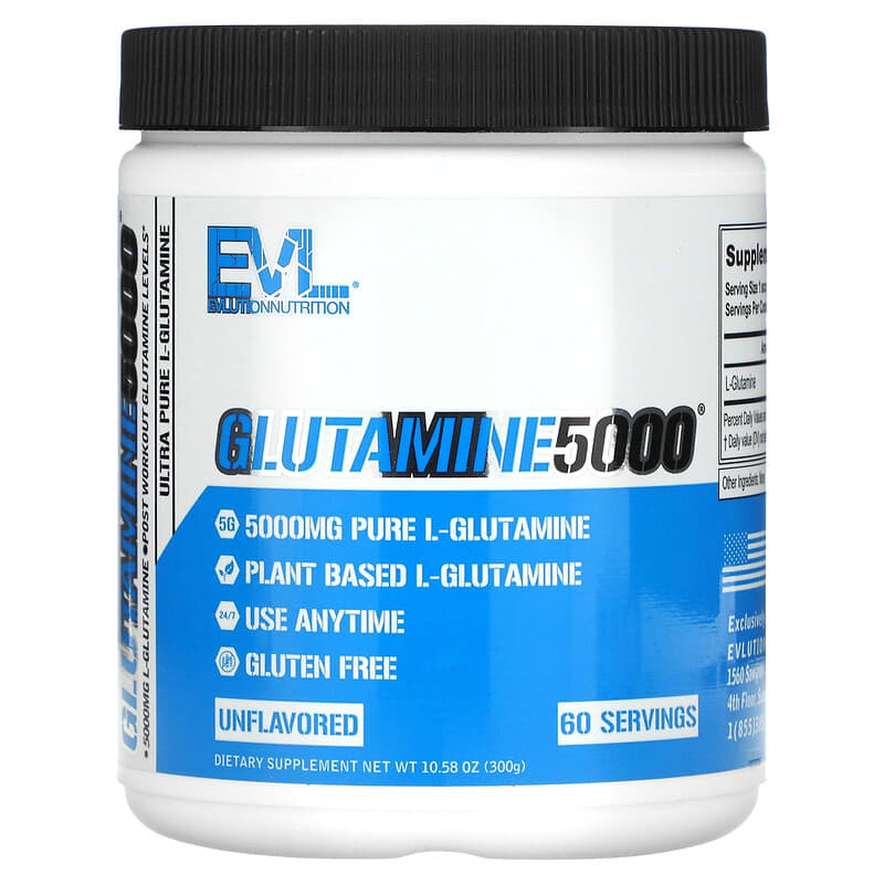 EVLution Nutrition Glutamine5000 Unflavored 5,000 mg 10.58 oz (300 g) 818901020313