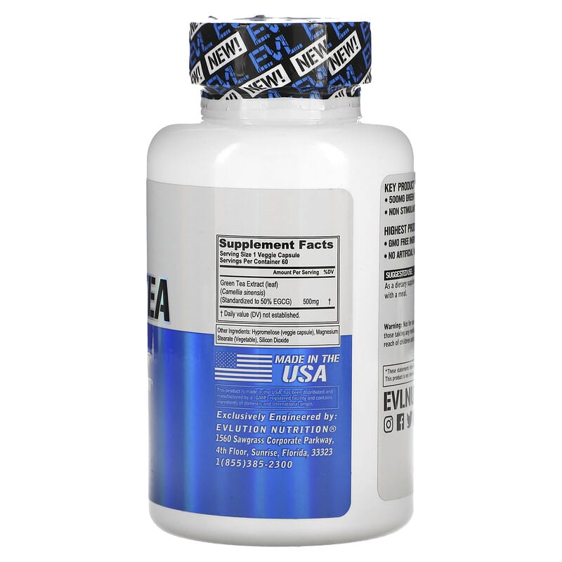 EVLution Nutrition, Green Tea, 60 Veggie Capsules 818901025233