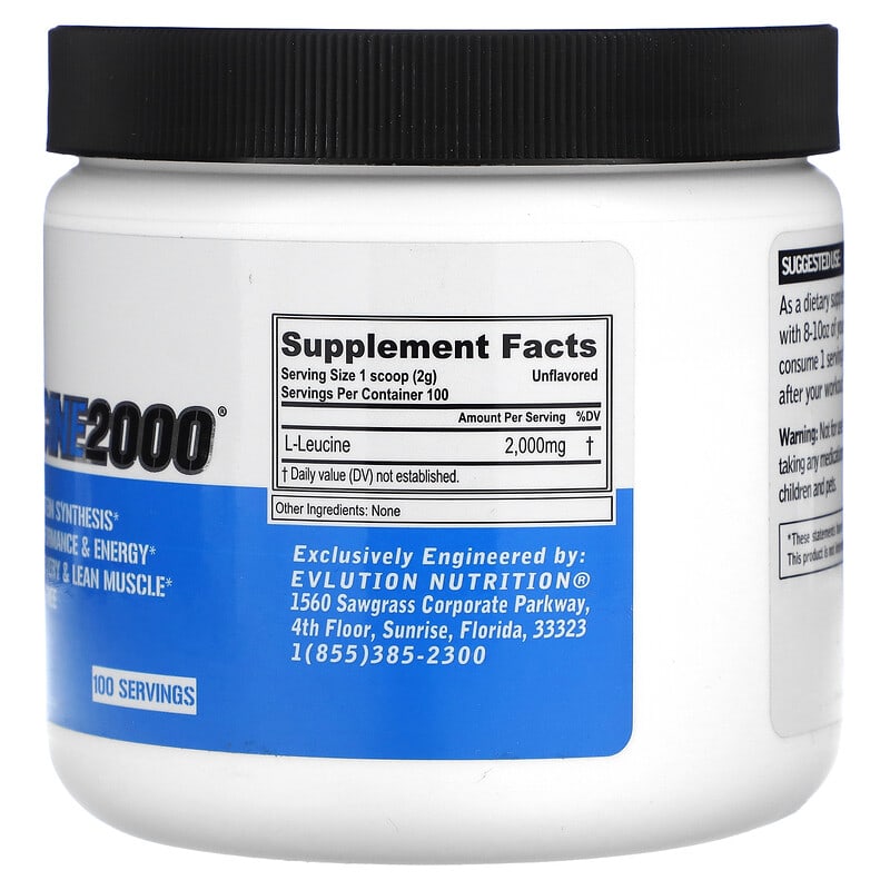 EVLution Nutrition, L-Leucine2000, Unflavored, 7.05 oz (200 g) 818901024359