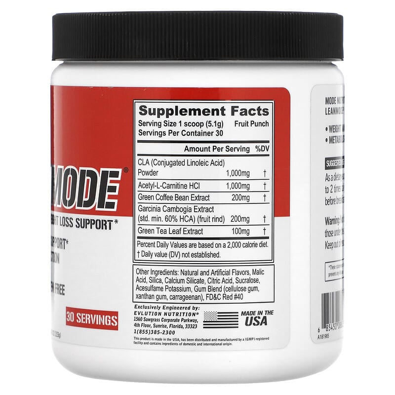 EVLution Nutrition, LeanMode, Stimulant Free Weight Loss Support, Fruit Punch, 5.40 oz (153 g) 685450088039