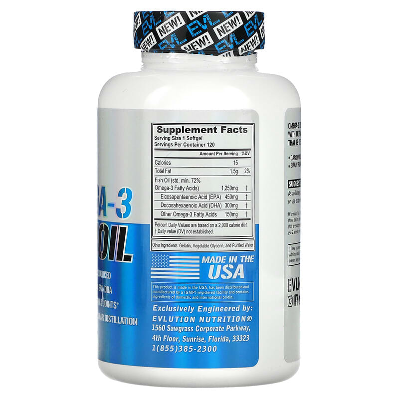 EVLution Nutrition, Omega-3 Fish Oil, 120 Softgels 818901020269