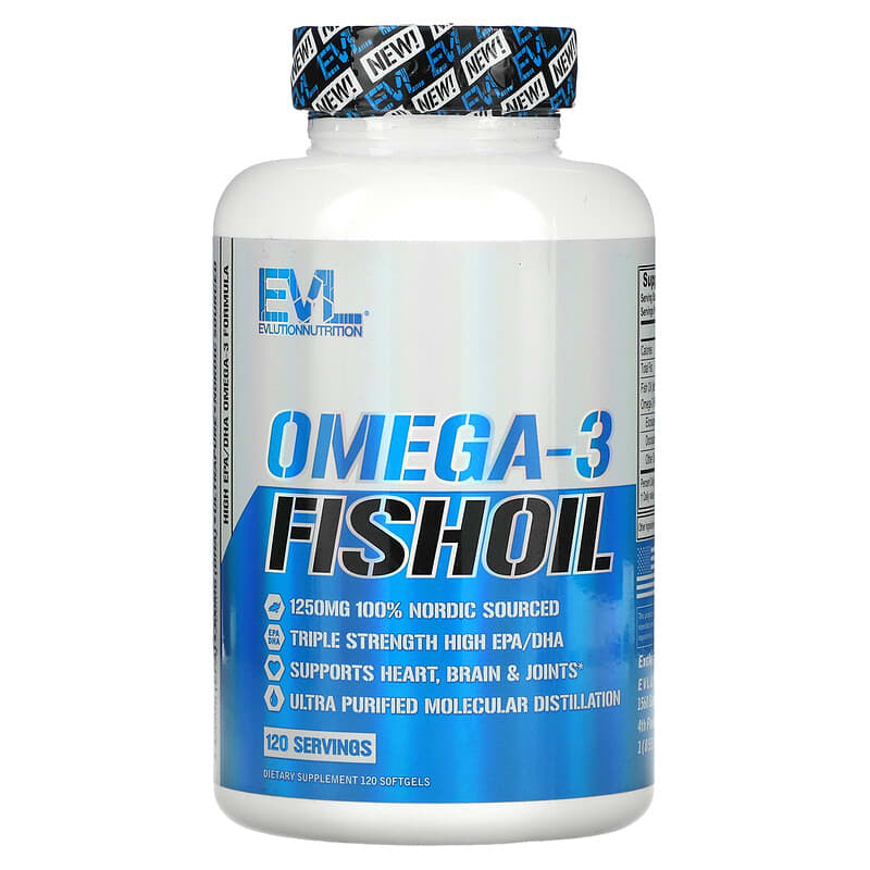 EVLution Nutrition Omega-3 Fish Oil 120 Softgels 818901020269