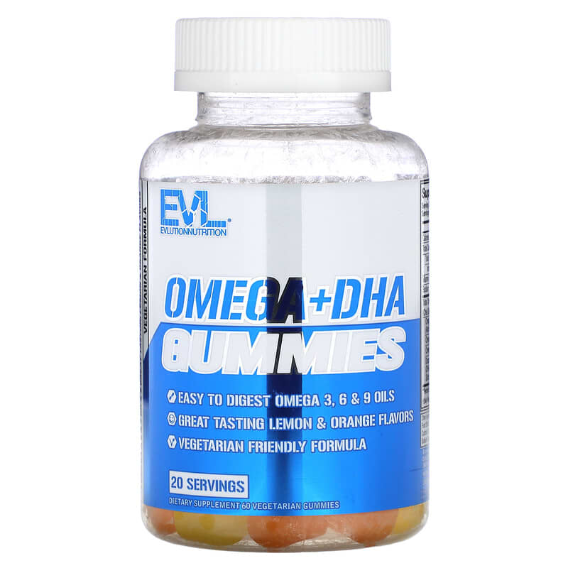 EVLution Nutrition Omega+ DHA Gummies  60 Vegetarian Gummies 818901027336