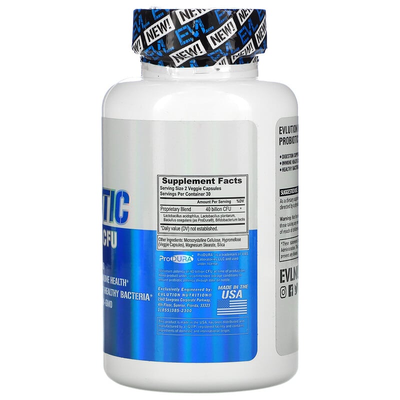 EVLution Nutrition, Probiotic, 40 Billion CFU, 60 Veggie Capsules 818901020627