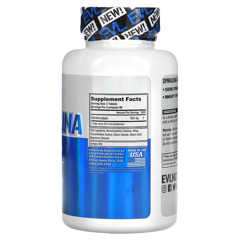 EVLution Nutrition, Spirulina, 180 Tablets 818901027152
