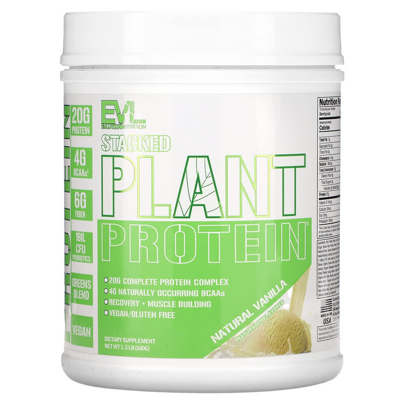 EVLution Nutrition Stacked Plant Protein Natural Vanilla 1.5 lb (680 g) 818901021396