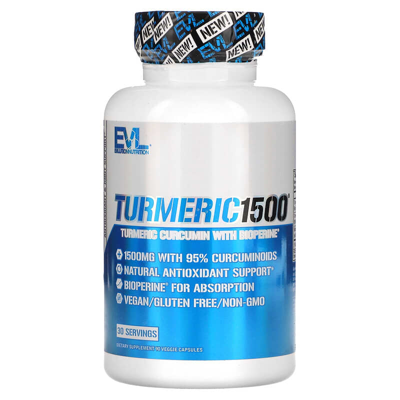 EVLution Nutrition Turmeric1500 Turmeric Curcumin with Bioperine 90 Veggie Capsules 818901020511