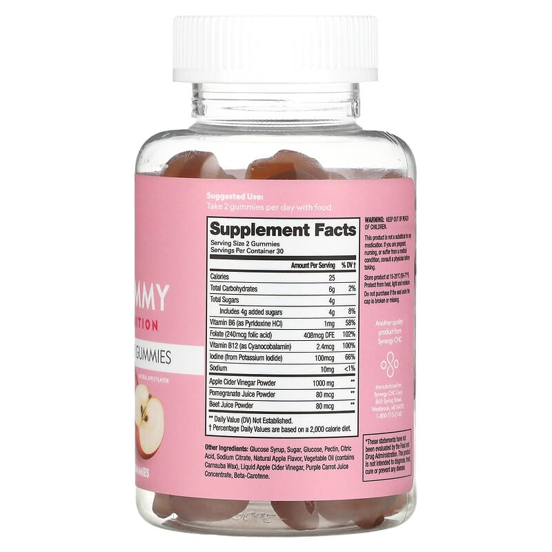 Flat Tummy, Apple Cider Vinegar Gummies, Natural Apple, 1,000 mg, 60 Gummies 811909032784