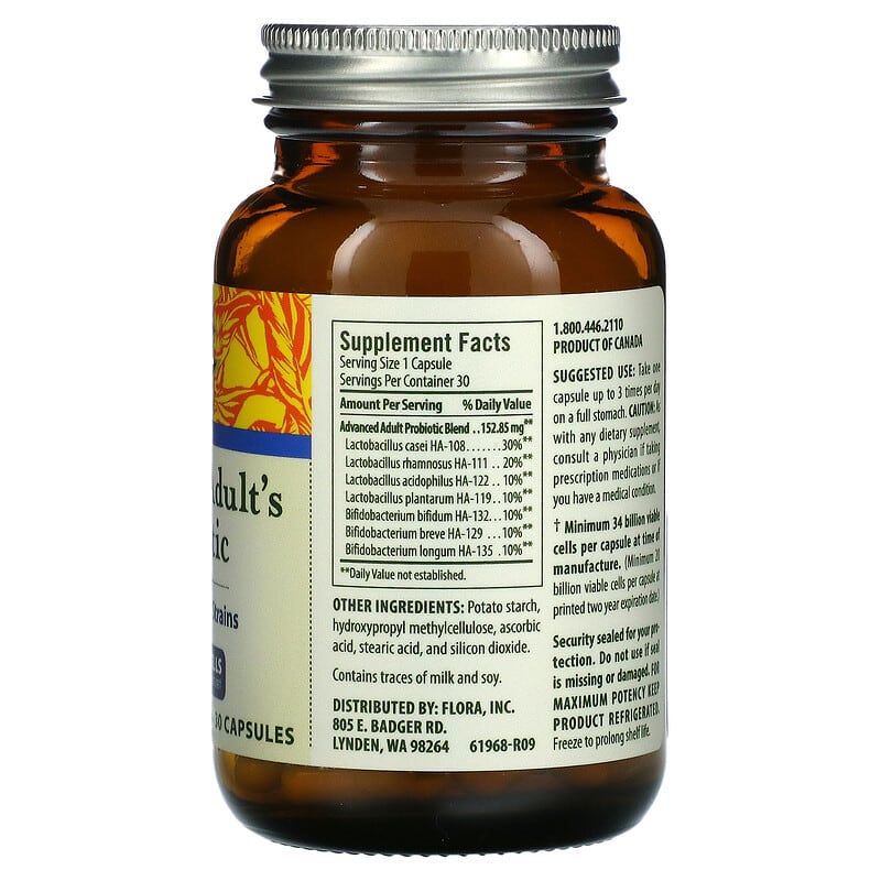 Flora, Advanced Adult's Probiotic, 34 Billion Cells, 30 Capsules 61998619681