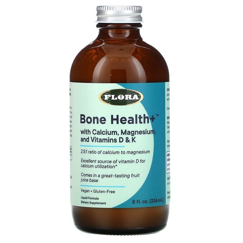 Flora, Bone Health+ with Calcium, Magnesium, and Vitamins D & K, Liquid, 8 fl oz (236 ml) 61998647509
