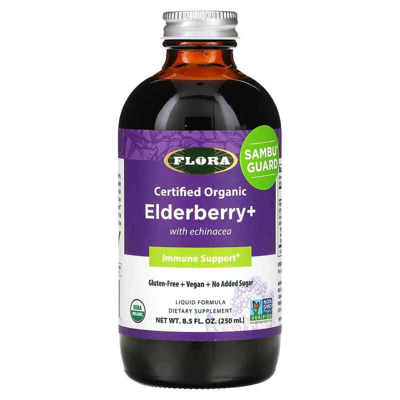 Flora Certified Organic Elderberry+ with Echinacea Immune Support 8.5 fl oz (250 ml) 61998628041