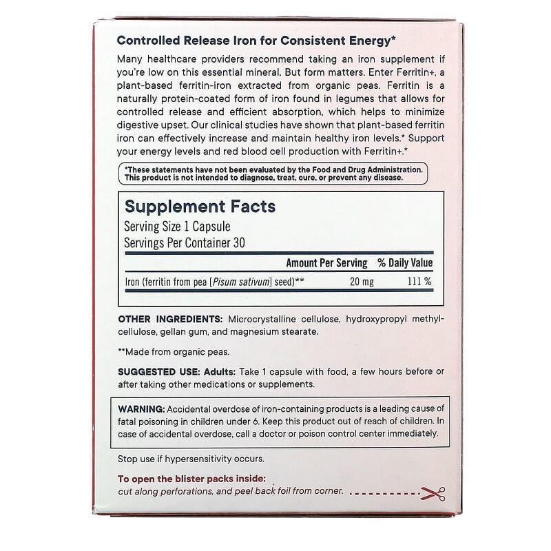 Flora, Ferritin+, Plant-Based Ferritin Iron, 30 Delayed Release Vegan Capsules 61998647257