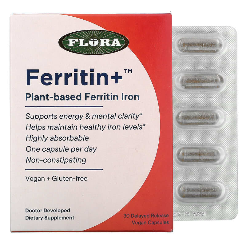 Flora Ferritin+ Plant-Based Ferritin Iron 30 Delayed Release Vegan Capsules 61998647257