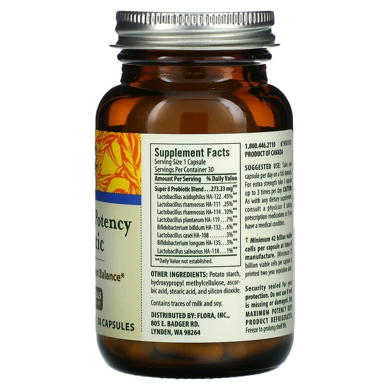 Flora, Super 8 Hi-Potency Probiotic, 42 Billion Cells, 30 Capsules 61998619582